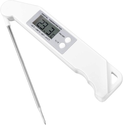 SYGA Digital Kitchen Food Thermometer Foldable Instant Read Thermometer with Long Stainless Steel Probe Suitable to Detect Temperature of Foods - Barbecues, Bake, Peanut Oil, Milk Yogurt - Fancy White Instant Read Thermocouple Kitchen Thermometer