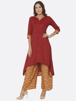 Shiloh Women Solid High Low Kurta(Maroon)