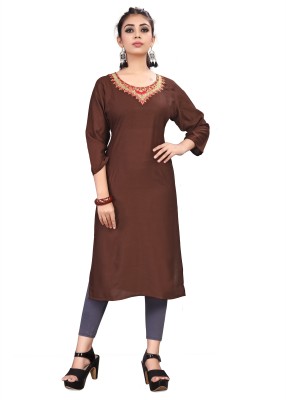 Mahek Fashion Women Embroidered Straight Kurta(Brown)