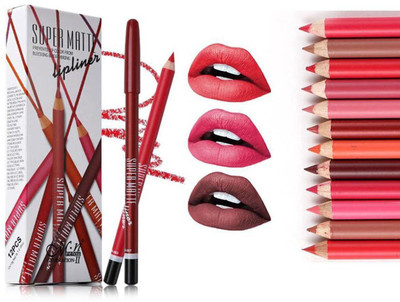 FEGURO Super Matte Lipliner pack of 12 (Matte Girl)(white, 10 ml)