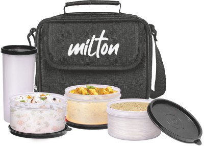 MILTON New Meal Combi and 1 Tumbler, Black 3 Containers Lunch Box(280 ml)