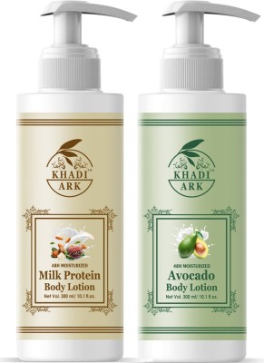 Khadi Ark Milk Protein Body Lotion & Avocado Body Lotion for Smooth and Glowing Skin, Locking 48 Hrs Perfect Moisturization on Skin (Pack of 2, 300 ML Each)(600 ml)