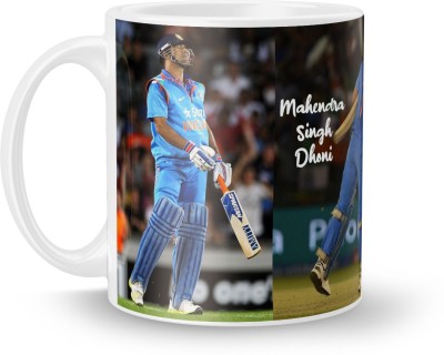 MUGKIN Cricket Special Captain Cool Mahendra Singh Dhoni Printed White Ceramic Coffee Mug(350 ml)