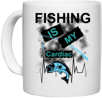 UDNAG White Ceramic Coffee / Tea 'Fishing | FISHING IS MY CARDIAC' Perfect for Gifting [330ml] Ceramic Coffee Mug(330 ml)