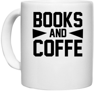 UDNAG White Ceramic Coffee / Tea 'Books | BOOKS AND COFFE 2' Perfect for Gifting [330ml] Ceramic Coffee Mug(330 ml)