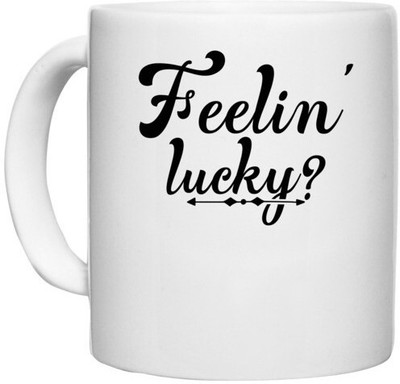 UDNAG White Ceramic Coffee / Tea 'Lucky | Feelin' lucky-' Perfect for Gifting [330ml] Ceramic Coffee Mug(330 ml)