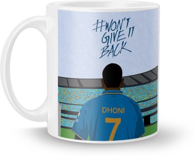 MUGKIN Cricket Special Captain Cool Quote Won't Give It Back Mahendra Singh Dhoni Printed White Ceramic Coffee Mug(350 ml)