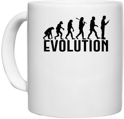 UDNAG White Ceramic Coffee / Tea 'Evolution | evolution' Perfect for Gifting [330ml] Ceramic Coffee Mug(330 ml)