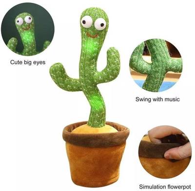 LIBRA Dancing Cactus Toy, Talking Repeat Singing Sunny Cactus Toy 120 Songs for Baby + Record Your Sound, Sing+Repeat+Dancing+Recording+LED plant for kids baby toy  (Green)