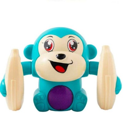 Trisha Dancing and spinning Rolling doll Tumble Monkey Toy voice control Banana Monkey and Musical Toy with light and sound effects and sensor Mix colours(Blue)