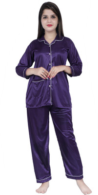 Shiyawase Women Solid Purple Top & Pyjama Set