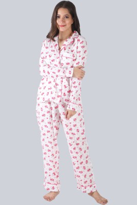 PRETTY LOVING THING Women Printed White Shirt & Pyjama set