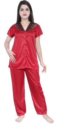 Orchid collection Women Self Design Maroon Top & Pyjama Set