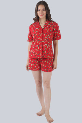PRETTY LOVING THING Women Printed Red Top & Shorts Set