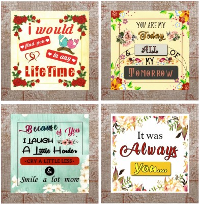 Indianara Set of 4 Love Quotes Framed Wall Hanging Laminated Paintings Matt Art Prints 9.5 inch x 9.5 inch each without Glass (4003MR) Digital Reprint 19 inch x 19 inch Painting(With Frame, Pack of 4)