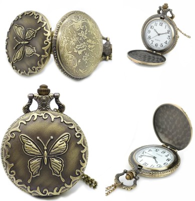 GT Gala Time Analog Roman Number White Dial Butterfly Metal Keychain Chrome plated Zinc Alloy Pocket Watch Chain