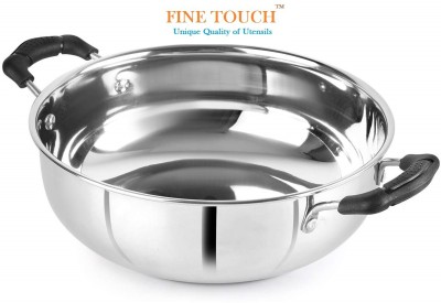 Finetouch Stainless Steel Induction Bottom, ELECTRIC, GAS, DISHWASHER SAFE Sandwich Bottom Kadhai 1.5 Liters Without Lid Kadhai 20.32 cm diameter 1.5 L capacity(Steel, Induction Bottom)