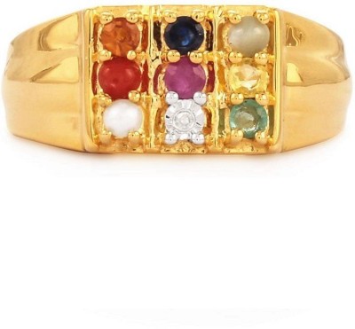 RATAN BAZAAR Navratan Ring with Natural navgrah gemstone gold plated ring for men Stone Crystal Gold Plated Ring