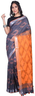 G M HANDLOOM Self Design Handloom Cotton Linen Saree(Multicolor)