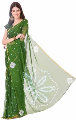 Durga Emporio Printed Bandhani Chiffon Saree(Green)