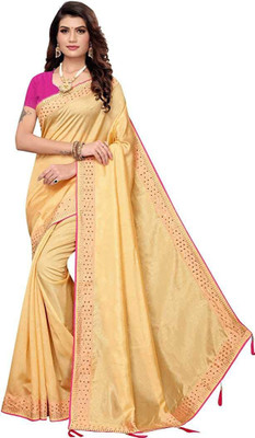 Juhi Collection Embellished Bollywood Art Silk Saree(Cream)