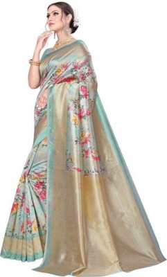 The Fashion Attire Floral Print Bhagalpuri Chiffon Saree(Light Blue)