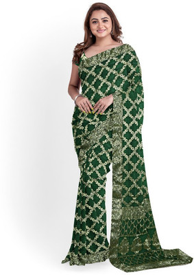 PRIYASAREEJPR Printed Bandhani Georgette Saree(Dark Green)
