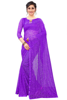 Croza Self Design Bollywood Net Saree(Purple)