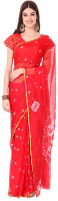 Durga Emporio Printed Bandhani Chiffon Saree(Red)