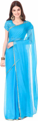 Durga Emporio Solid/Plain Daily Wear Chiffon Saree(Light Blue)