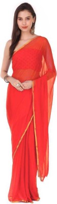 Durga Emporio Solid/Plain Daily Wear Chiffon Saree(Red)