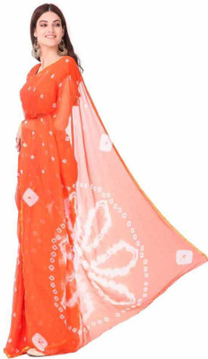 REBOOT FASHIONS Printed Bandhani Chiffon Saree(Orange)