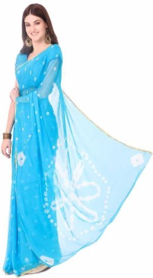 REBOOT FASHIONS Dyed Bandhani Chiffon Saree(Blue)