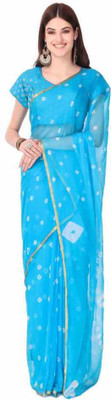 Durga Emporio Printed Bandhani Chiffon Saree(Light Blue)