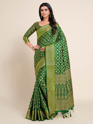 MIMOSA Woven Kanjivaram Art Silk Saree(Green)