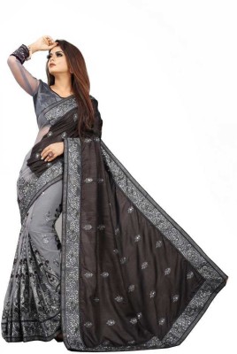 MURTHIRUPI Embroidered Bollywood Net, Art Silk Saree(Black)