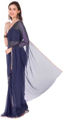 The Fashion Attire Solid/Plain Daily Wear Chiffon Saree(Dark Blue)