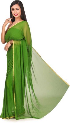 The Fashion Attire Solid/Plain Bollywood Chiffon Saree(Green)