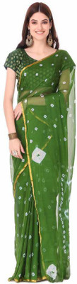 REBOOT FASHIONS Self Design Bandhani Chiffon Saree(Green)