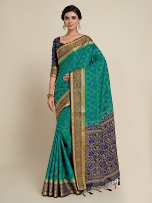 MIMOSA Woven Kanjivaram Art Silk Saree(Dark Green)