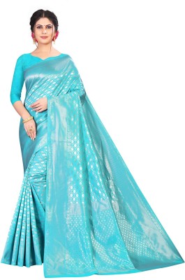 Anjaneya Sarees Woven Banarasi Silk Blend Saree(Light Blue)