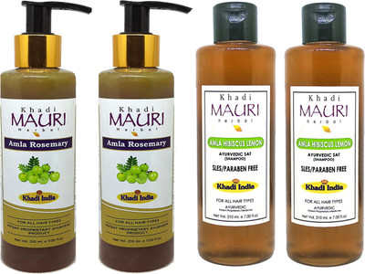 Khadi Mauri Amla Rosemary & Amla Hibiscus Lemon Shampoo - Pack Of 4(840 ml)