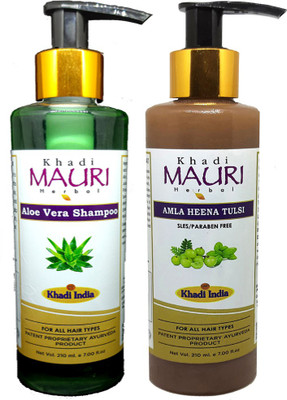 Khadi Mauri AloeVera & Amla Henna Tulsi Shampoo - Pack Of 2(420 ml)