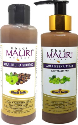 Khadi Mauri Amla Reetha & Amla Henna Tulsi Shampoo - Pack Of 2(420 ml)