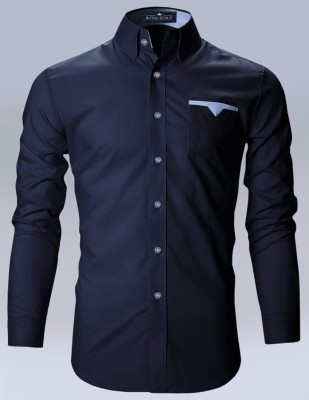 ROYAL SCOUT Men Solid Casual Dark Blue Shirt