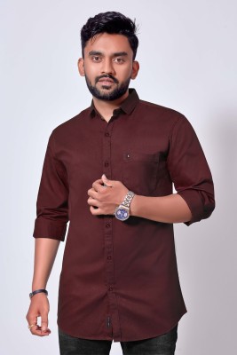 SHIVA Men Solid Casual Maroon Shirt