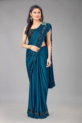VaidehiStuti Embellished Bollywood Lycra Blend Saree(Blue)