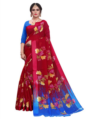 THE PRIVATE LABLE Printed Bollywood Cotton Linen Saree(Red)