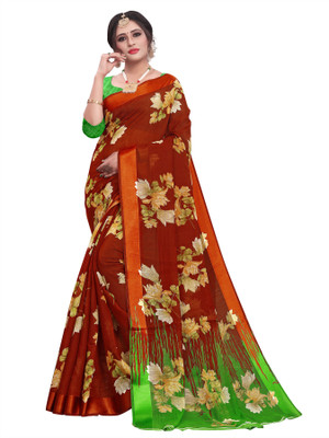 THE PRIVATE LABLE Printed Bollywood Cotton Linen Saree(Red)