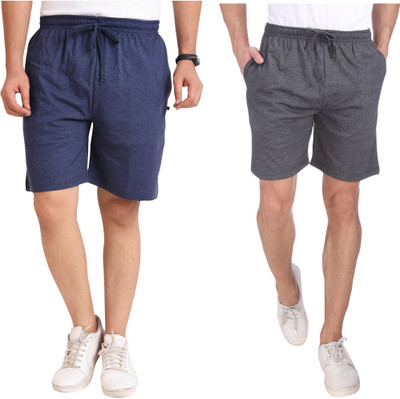 NEO GARMENTS Solid, Self Design Men Grey, Dark Blue Regular Shorts